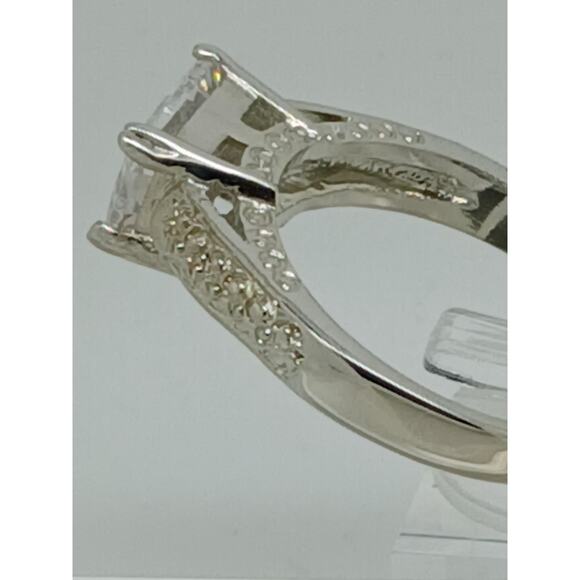 Vintage White Gold Plated CZ Engagement Ring 3.0 Carat Radiant Cut Stone Size 9 - Picture 5 of 10